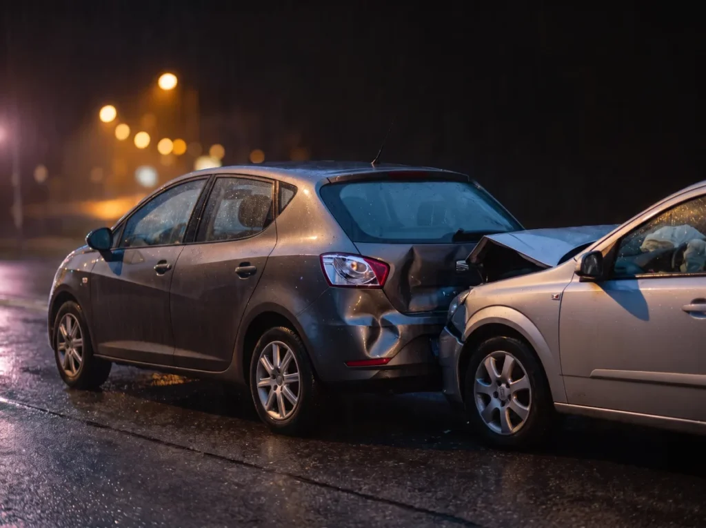 Auffahrunfall bei Nacht, fremdes Fahrzeug ist ins Heck gefahren